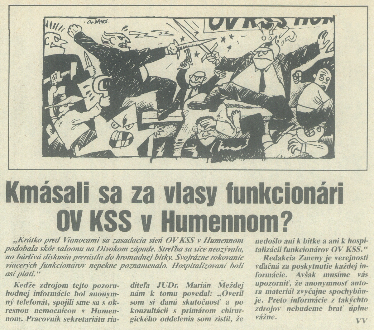 Bitka na OV KSS v Humennom, článok v časopise Zmena. 1989. Univerzitná knižnica v Bratislave